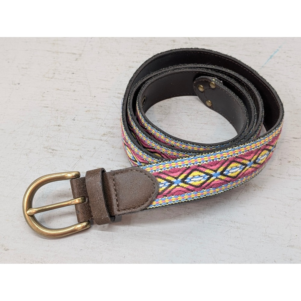 Mossimo Supply Co Boho Aztec Western Leather Belt Womens 2XL Brass Buckle Taiwan